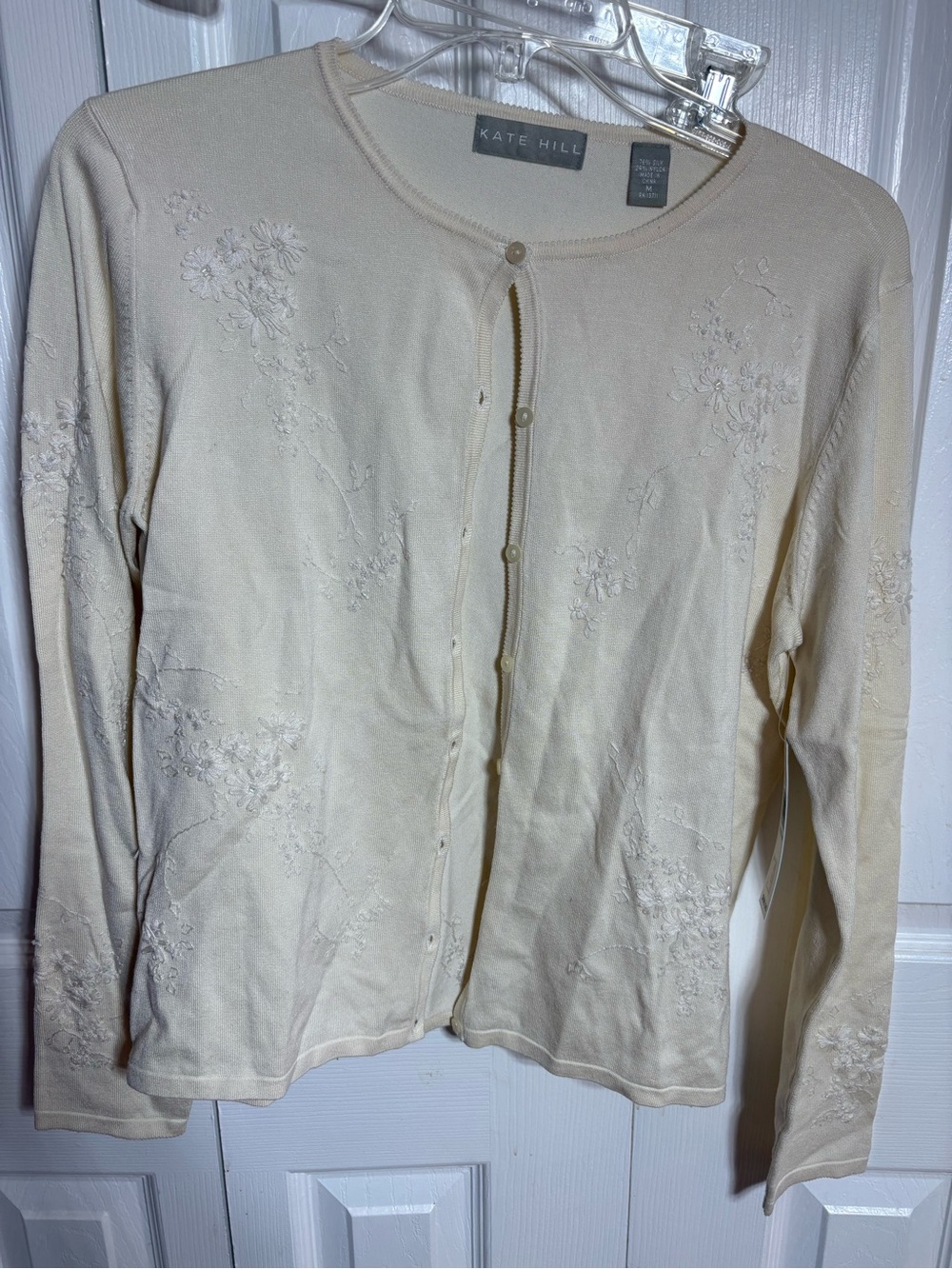 Kate Hill Cream Floral Embroidered Button Cardigan